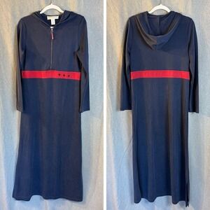 Norton Studio Maxi Dress Women's Medium Blue Red Stars 1/4 Zip‎ Hood USA (1118)